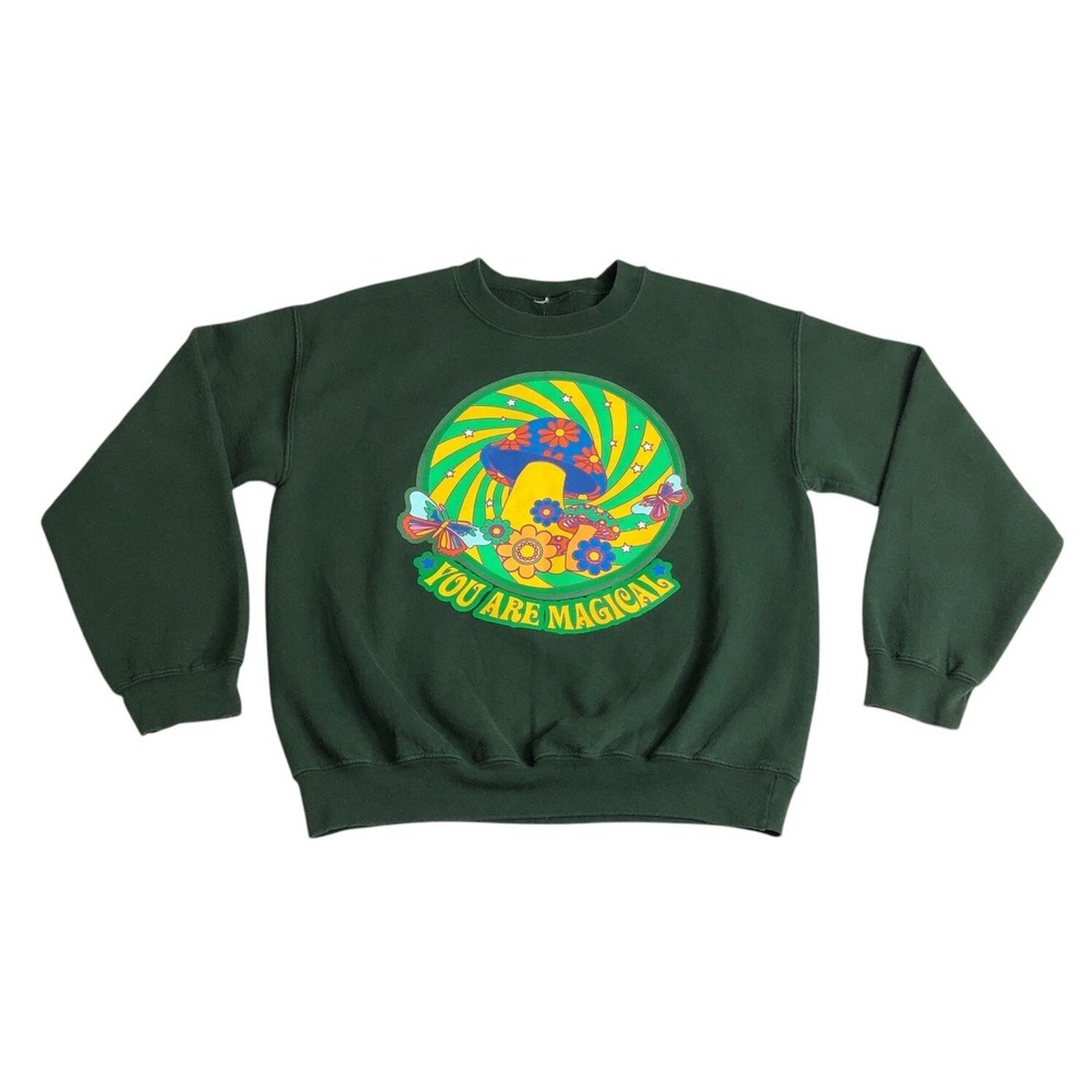 Life Clothing Co Sweatshirt Women M Green Mushroom Magical Hippie Trippy Graphic
